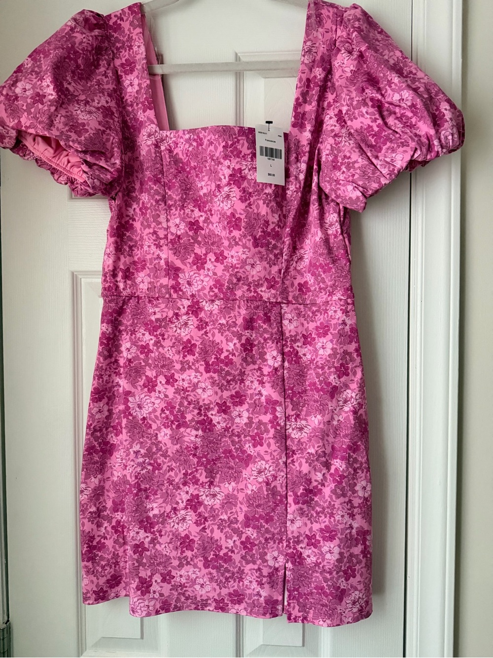 Francesca's Collections Pink Floral Puff-Sleeve Mini Dress